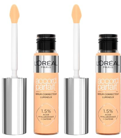 L'Oréal Paris Accord Parfait Radiant Serum Concealer Concealer aus Serum, auffüllend und hydratisiert, Deckkraft Medium, strahlend, neutralisiert Augenringe mit Hyaluronsäure, Farbton 5D – 2 Flaschen