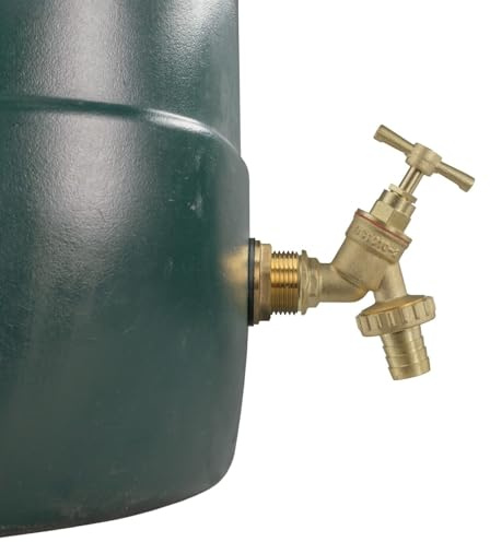 1 Brass Metal Lever Water Butt Replacement Tap with Quick Hosepipe Outlet – Durable Bib Tap for Garden Watering and Irrigation Systems (Brass bib (Barbed))