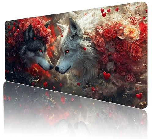 Red Mouse Mat Gaming Mouse Pad xxl 1600x800x3mm With Anti-Slip Base and Waterproof Surface Desk Mat Wolf Mousepad, Soft Smooth Surface Mouse Matt Large Mouse Mats for Desk PC, Laptop, Decor Gift,J-60