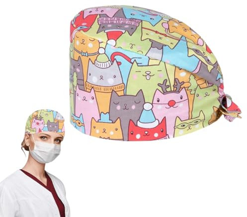 Krankenschwester Kappe, Verstellbare Arbeitskappe, Baumwoll-Staubkappe, süße Unisex-Staubkappe Haube Verstellbar mit Knopf Arbeitskappe Baumwolldruck Kranken schwesternkappe Unisex