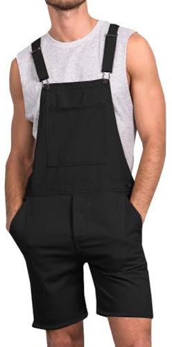 Runcati Herren Jeans Overall Baumwolle Latzhose Kurze Arbeitshose Loose Fit Männer Denim Jumpsuit mit Taschen Schwarz XXL