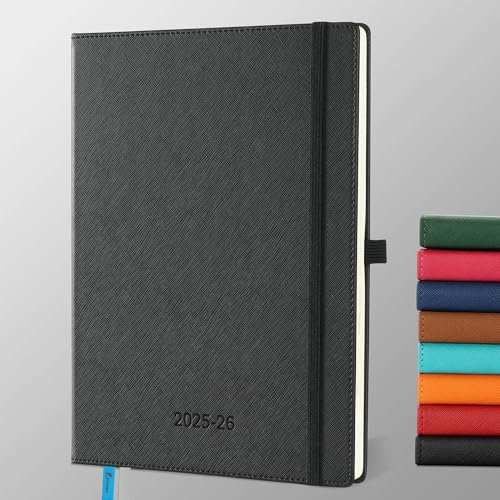 IN-LUXPRO Kalender 2025 2026 Wochenplaner,18-Monate Buchkalender (Jul.2025-Dez.2026) Monatskalender mit Ausgaben & Notizseiten A4(29 x 21.7 cm),mit Vegan-Leder & Notizseiten,Schwarz.