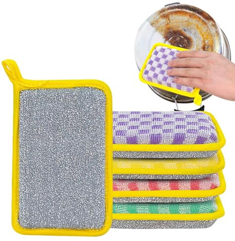 Jubilofex Sponges for Dishes, Double-Sided Bowl Cleaner & Scouring Pad, Multifunctional Sponges, Set of 5, Household Cleaner for Kitchen, Sink, Bathroom, Cookware