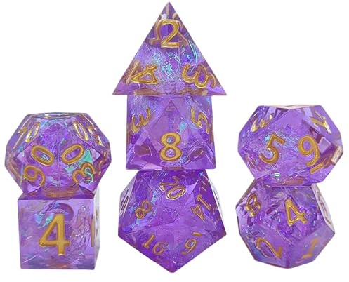 Ruarby Set mit 7 polyedrischen Würfeln aus Kunstharz für RPGs, Pathfinders, Rollenspiele mit glitzernden Würfeln