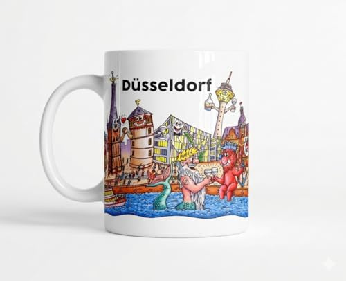 Tasse Düsseldorf Skyline | Duesseldorf | Kaffee, Tee, Kakao, Geschenk Freunde, Familie, Weihnachten, Geburtstag | Keramik | kaffeebecher, 330ml, 33cl