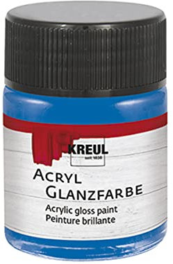 KREUL 79534 - Acryl Glanzfarbe, 50 ml Glas in blau, glänzend-glatte Acrylfarbe zum Anmalen und Basteln, auf Wasserbasis, speichelecht, schnelltrocknend und deckend
