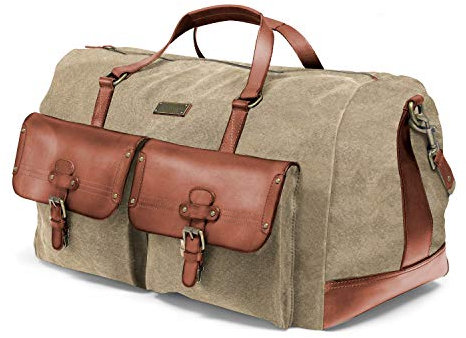 DRAKENSBERG Reisetasche 'Steve' - Canvas Weekender Herren und Damen mit Leder im Vintage-Abenteuer-Design, 60L - Khaki-Beige, DR00104