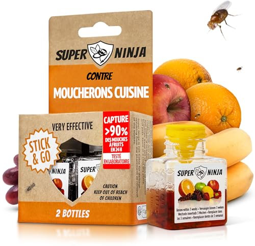 Super Ninja Pièges Anti Moucherons d'Intérieur Cuisine – Lot de 2 Attrape Moucheron Intérieur pour Maison, 3 Semaines d’Action, Sûr pour Enfants et Animaux, Non Adapté aux Moucherons de Terreau