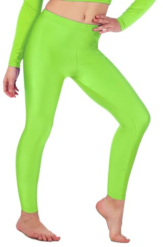 Re Tech UK - Mädchen Leggings - für Gymnastik, Tanzen & Ballett - glänzend - elastisch - Neongrün - 11-12 Jahre