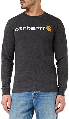 Carhartt, Herren, Lockeres, schweres, langärmliges T-Shirt mit Logo-Grafik, Anthrazit meliert, XXL