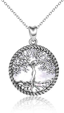 YAFEINI Sterling Silver Tree of Life Necklace Mother of Pearl Tree of Life Pendant Necklace for Women Jewelry
