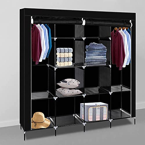 Alightup Armoire Chambre Armoire de Rangement Dressing Chambre Penderie Tissu Garde Robe Portable pour Chambre D'adulte 4 Couches 12 Cubes, 170 x 45 x 180 cm, Noir
