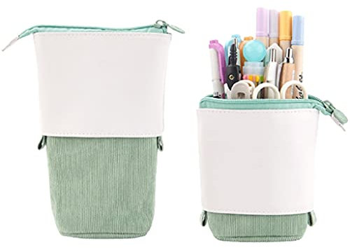 Tragbar Bleistiftkoffer-Teleskop-Halter-Briefpapier-Hülle Bunte Organizer Toll für Kosmetik-Taschen-Taschen-Schreibtisch-Aufbewahrungstasche Weiche Stiftbox (Color : Green)
