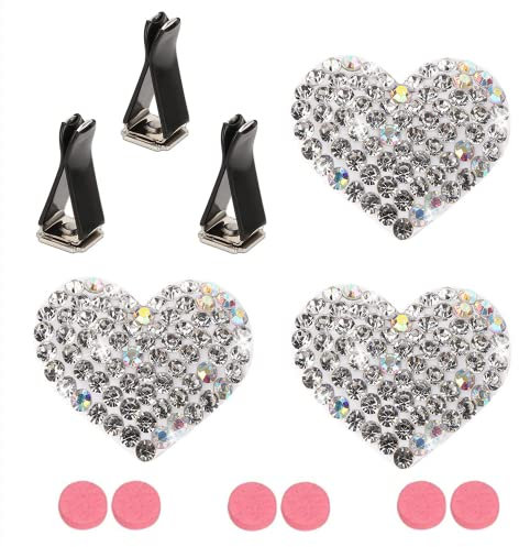 Eleanly 3PCS Car Air Freshener Crystal Heart Shape Decorative Car Air Freshener Clip Bling Crystal Diamond Air Freshener Cute Car Decorative Bling Car Air Vent Accessories (3)
