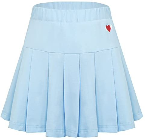 SEAUR Kinder Mädchen Faltenrock Schulmädchen Skater Rock mit Hose Einfarbig Sportrock Tennis Basic Plissee Röcke Süß Baumwolle - 100-155cm