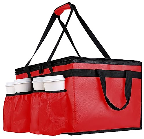 musbus Insulated Food Delivery Bag with Cup Holders/Drink Carriers Premium XXL, Great for Beverages, Grocery, Pizza, Commercial Quality Hot and Cold