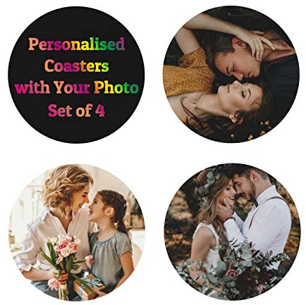 EAQ Personalised Coasters for Drinks Personalised Coasters Set of 4 Custom Photo Coasters Add Own Picture for Kitchen, Home Accessories, Office, Bar