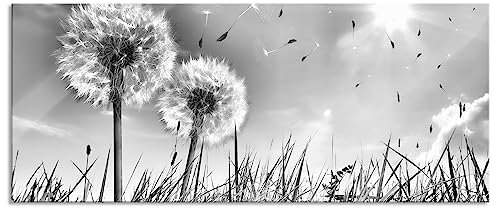 Pixxprint Glasbild Panorama, Wandbild aus Echtglas, Pusteblumen auf Frühlingswiese, 100x40 cm, inkl. Aufhängung und Abstandshalter