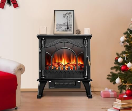 Marco Paul Electric fireplace electric fire portable heater Glass sided Flame effect electric fires free standing heaters for home electric heater fake fireplace space heater home heating (Black)