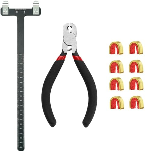 AHOSOUTLY Archery Bow String Nocking Points Set with T Square Ruler Nocking Buckle Pliers and 8pcs Nocking Buckle Set,for Recurve and Compound Bowstring Accessories…