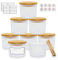 CONNOO Lot de 8 pots à bougies en verre dépoli de 340,2 g pour la fabrication de bougies avec couvercles hermétiques en bambou – Jolies étiquettes d'avertissement adhésives pour la fabrication de