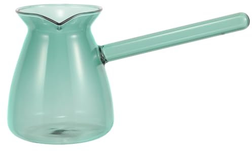 PRETYZOOM Glass Turkish Coffee Pot, 450ML Clear Teapot with Side Handle Stovetop Tea Maker Hot Chocolate Cezve Briki Ibrik Arabic Coffee Maker Olive Green