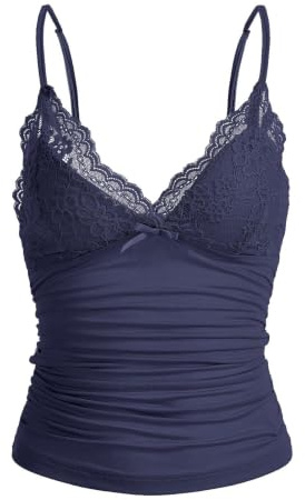Naileksi Y2K - Sujetador de Encaje para Mujer, con Tirantes Delgados, diseño de Hada Grunge con Cuello en V, con Lazo Fruncido, Camisa de Patchwork