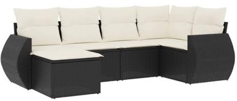 vidaXL Garten Sofagarnitur mit Kissen 6-TLG., Gartenmöbel Gartengarnitur, Sitzgruppe Sitzgarnitur, Lounge Sofa Garnitur Terrasse, Schwarz Poly Rattan