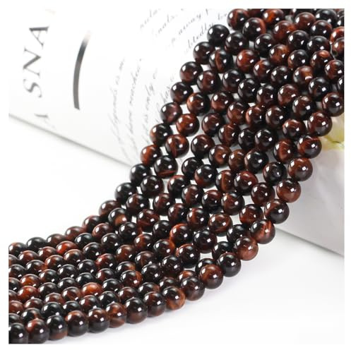 Ouubuuy 45pcs Red Tiger Eye 8mm Round Crystal Beads for Jewelry Making
