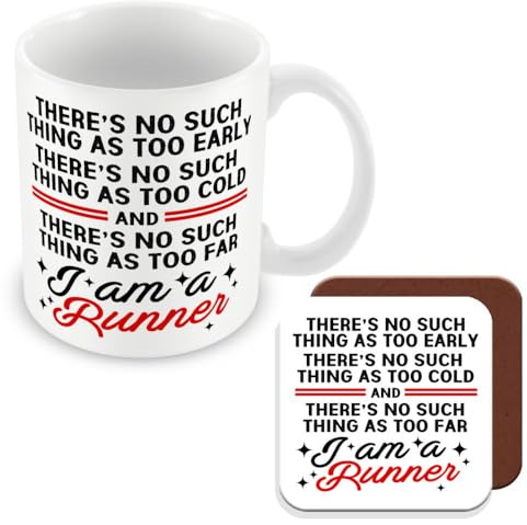 MUGGZ Mug & Coaster Gift for Runner/Running Enthusiast - I Am A Runner - Giftset - Made in The UK