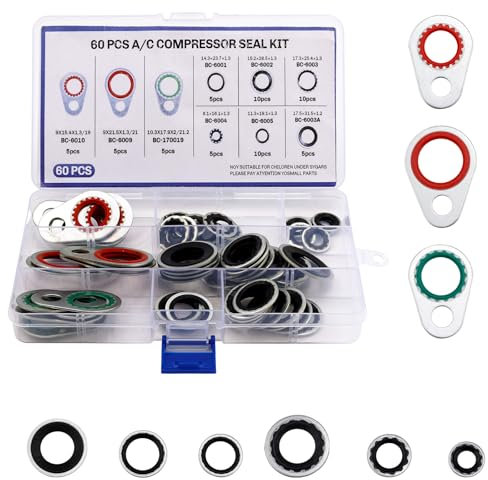 XIHIRCD 60pcs Car A/C Compressor Gasket Kit, Nitrile Rubber O-Rings, 9 Models, Red, Black, 60 Count