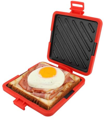 Mikrowellen Toastie Sandwich Maker, Panini Press Sandwich Maker, Antihaftbeschichtetes Mikrowellen Grillblech, Mikrowellengeeigneter Toaster mit Verstellbaren Silikonbändern, (Rot)