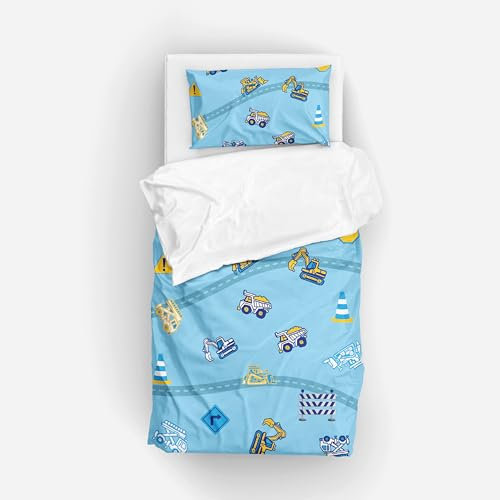Caregchrisj Kinderbettwäsche 100x135 Blau Traktor Bagger Autos Muster Mikrofaser 2-teiliges Bettwäsche Kinder Jungen Mädchen Bettbezug und Kissenbezug 40x60 mit Reißverschluss