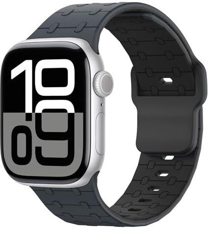 Astorgos Banda de Deporte Compatible con Apple Watch Ultra 2/Ultra 49mm,S10 46mm,9/8/7 45mm,SE/6/5/4 44mm,3/2/1 42mm, Banda de Silicona Ajustable Correa de Repuesto Transpirable, Carbón Negro/Negro
