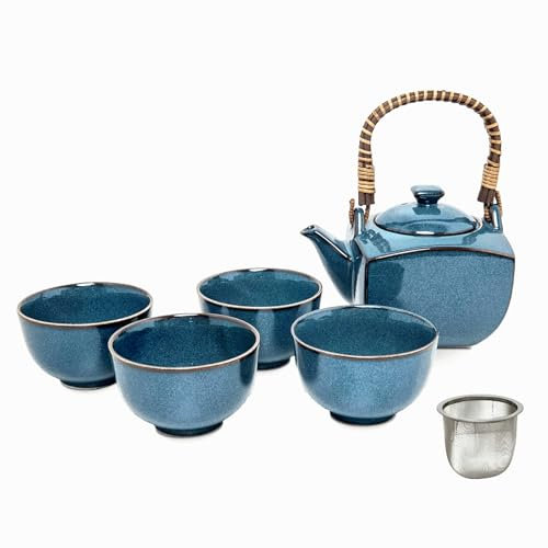 Original Japanisches Teeservice KONPEKI Blau Japan Porzellan Teeset in Geschenkbox Kanne 600 ml