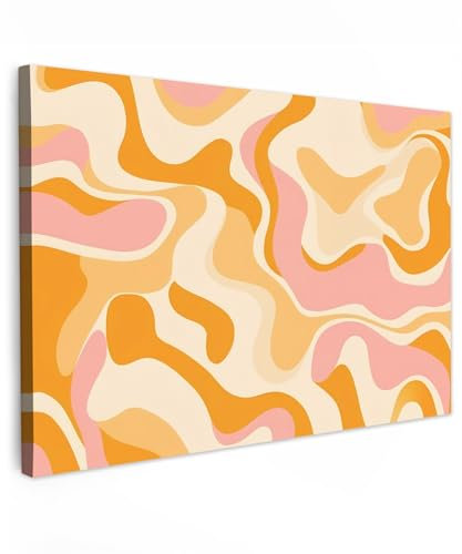 MuchoWow© Bild auf Leinwand Groß 120x80 cm XXL Schlafzimmer Bilder Badezimmer Wand Deko Wohnzimmer Modern Wanddeko Bilderwand Geschenk Abstrakt - Wellen - Orange