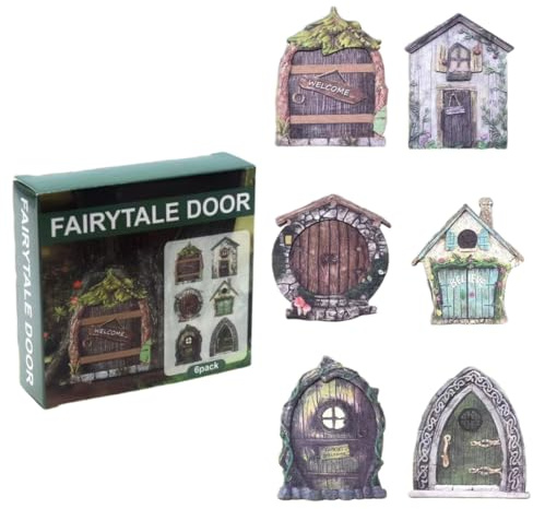 THQAE 6 Pcs Dimensionnel Porte de Fée, Miniature Porte Elfe, Porte de Fee en Bois, Miniature de Jardin de Fée Porte, Portes et Fenêtre de Fée Accessoires pour Décoration Extérieure de Jardin