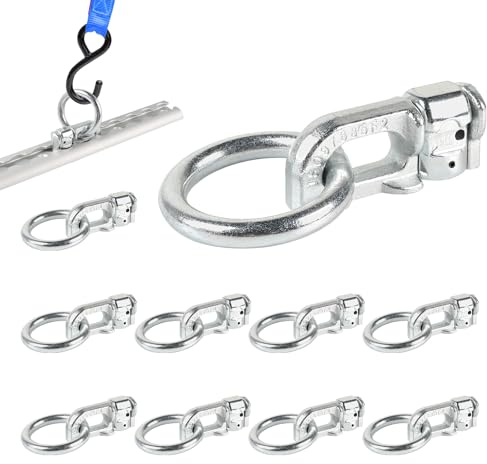 SUPAWAY Juego de 10 Accesorios de Doble Espárrago con Anillo, Carril en L con Doble Espárrago para Correa, Resistencia a la Rotura 2500kg para Carriles de Carga de Camión, Remolque, Pick-up (Plateado)