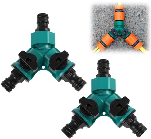 2 PCS Distributeur 2 Voies, Splitter de Tuyau d'Arrosage, Répartiteur Y, pour tuyaux de 9-25mm, avec valves de sélection et vannes Marche arrêt, raccord Rapide, Pratique et Facile à Installer