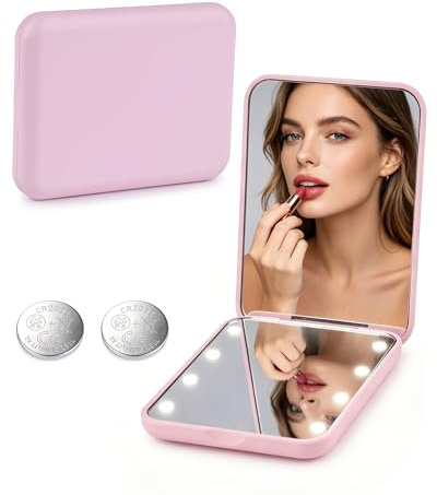 lulir LED Taschenspiegel Klappbar, Schminkspiegel mit Licht & Vergrößerung | Kleine Kosmetikspiegel für Damen mit 1x/2x Vergrößerung, Reisespiegel für Handtasche, Kompakt &Tragbar für Make-up und Reisen