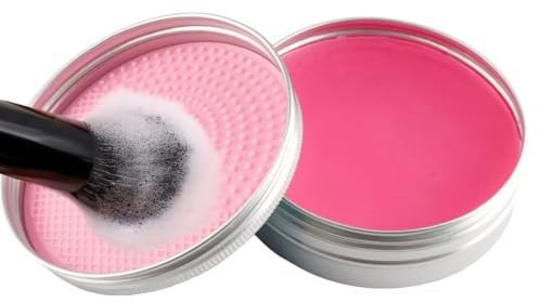 Makeup Brush Cleaner Set, Peach Scented 100g Solid Makeup Brush Soap with Silicone Cleaning Pad, Gentle Deep Cleaning for Makeup Brushes, Beauty Sponges and Powder Puffs, Portable Travel Cleaning Kit