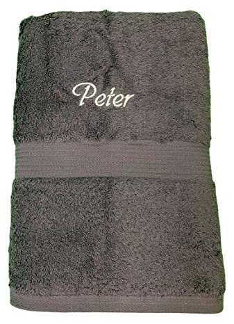 Krings Fashion Premium Duschtuch 70 x 140 cm - Namen nach Wunsch auswählbar - Hochwertig Besticktes Handtuch - 100% Baumwolle - Einzigartiges Design - Graphit - Stickfarbe wählbar