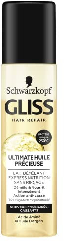Schwarzkopf – Gliss – Entwirrungsmilch für Haare Express Ultimate wertvolles Öl – Anti-Bruch-Wirkung – 90% Inhaltsstoffe natürlichen Ursprungs – Zerstäuber 200 ml