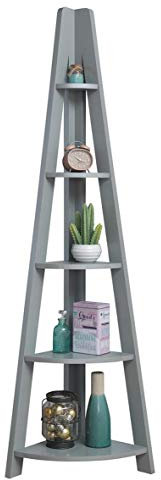 Timber Art Design UK Riva 5 Tier Bookcase Retro Ladder Bookcase Shelving Unit Wooden Bookshelf Organizer for Modern Living Room, Office Space Scandinavian, Grey - W34.2 x H175.4 x D34.2 cm