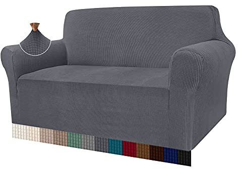 Granbest High Stretch Sofabezug Moderne Sofaüberwurf Jacquard Elastische Sofahusse für Wohnzimmer Protector für Hunde Haustiere (2 Sitzer, Grau)