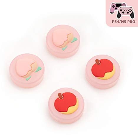 GeekShare Fruits PS4 Controller Daumengriffe Kompatibel mit Switch Pro Controller und PS4 Controller, 4-teiliges Peach Apple Thumbsticks Cover Set [Videospiel]