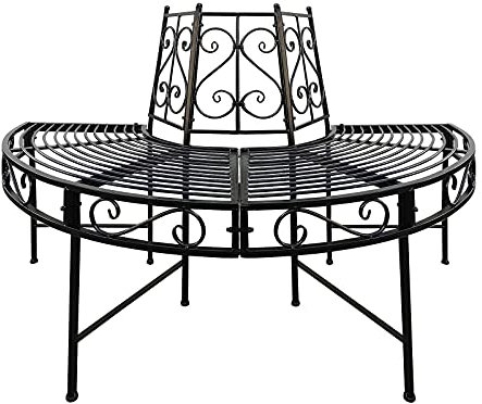 DEMA Baumbank Gartenbank Parkbank Halbrundbank Ø 125 cm – Metall Bank Halbkreis, Schwarz, Ideal für Garten & Park