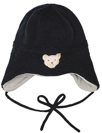 Steiff Unisex Baby Bommel Beanie-Mütze, Navy, 45