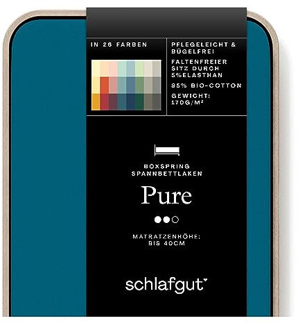 Schlafgut Pure Boxspring Spannbettlaken 180x200cm bis 200x220cm Petrol Deep, Spannbetttuch aus weicher Biobaumwolle