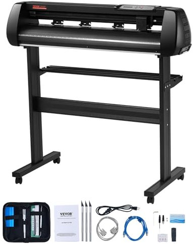 VEVOR Plotter de Découpe Vinyle Traceur de Coupe 870 mm avec Logiciel SignMaster, Machine de Découpe Vinyle Zéro Déviation Coupe Précise Interface USB & COM 3 Rouleaux 3 Lames pour Tracer Découper